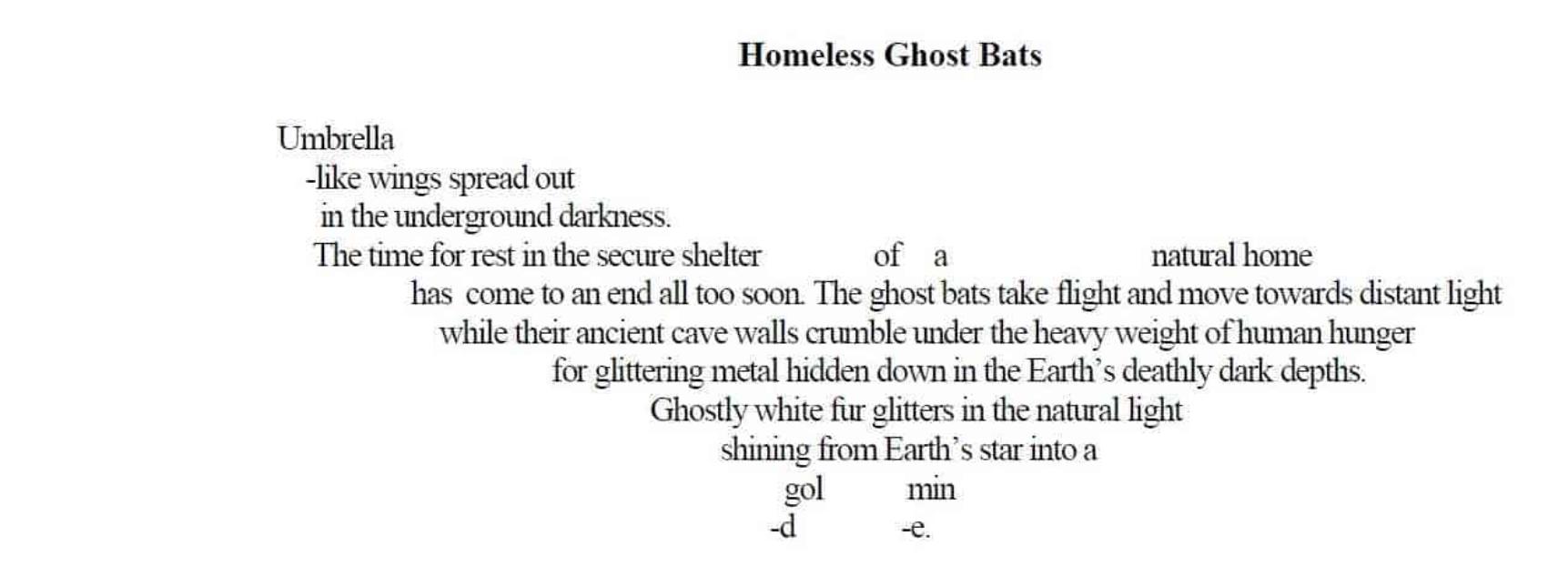Homeless Ghost Bats by Michael Leach in Spillwords